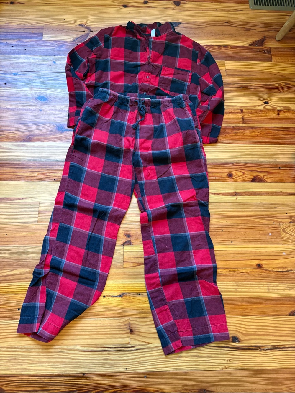 stars above Red and Black Plaid Pajama Set
